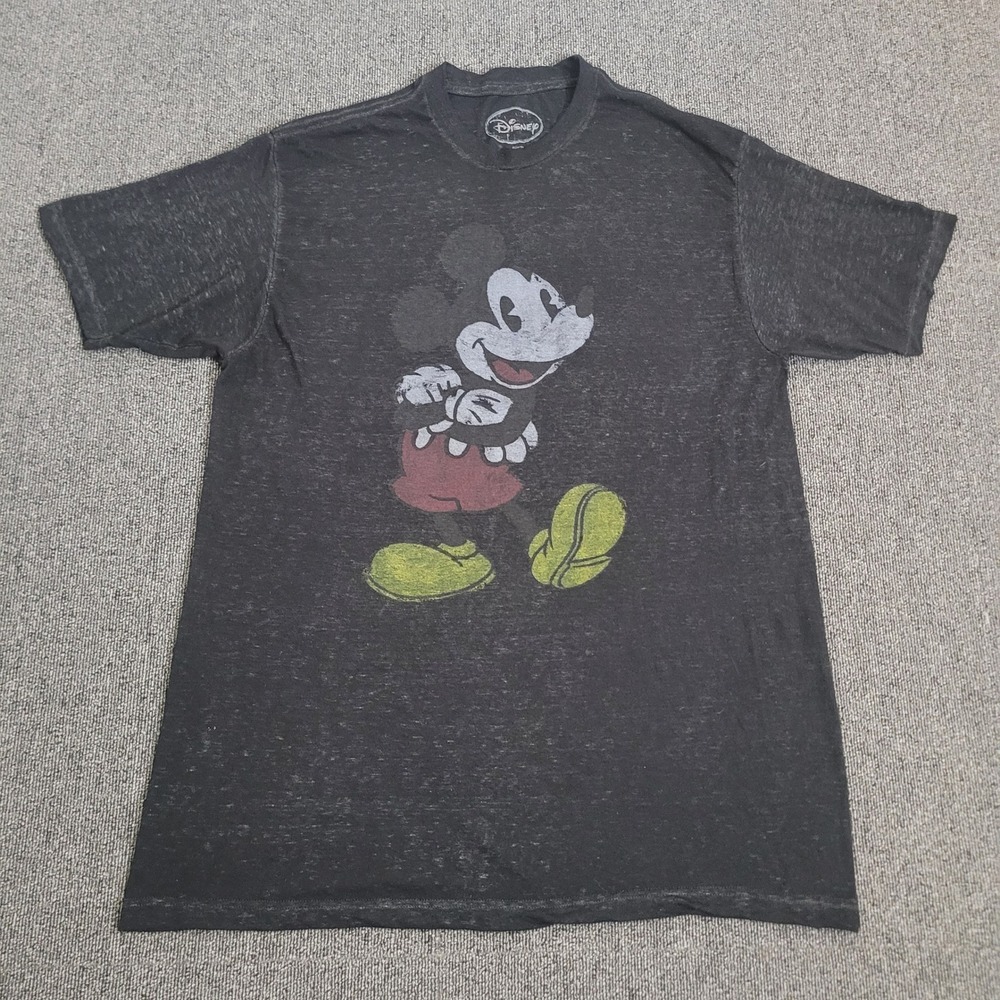 Disney XL Mickey Mouse Graphic T-Shirt Mens Charcoal Gray Distressed Burnout Tee